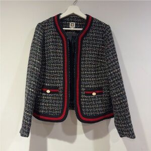 Anne Klein Women's Collarless Ribbed-Tri Tweed Jacket